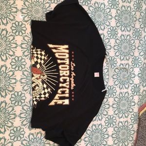 Cropped black motorcycle tee